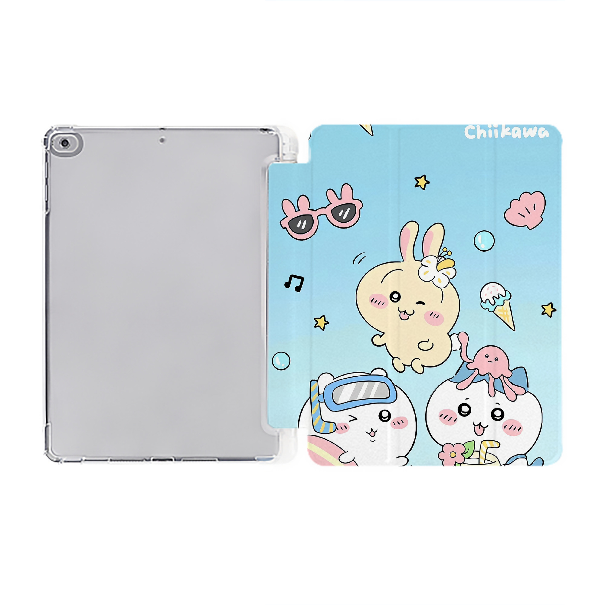 （画像用） ちいかわ Chii-kawa IPad ケース ペン収納付き 三つ折りスタンド PUレザー×シリコン 対応機種9.5/10.5/10.9インチ